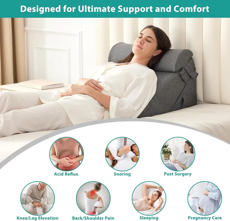 Bedluxe 3Pcs Orthopedic Bed Wedge Pillow Set, Dark Grey